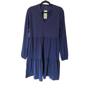 Navy Blue Qacohu Dress Tiered Long Sleeve XL